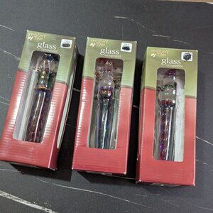 Handcrafted Glass Snowman Ornaments Set Of 3 Holiday Decorations 6.5"decor